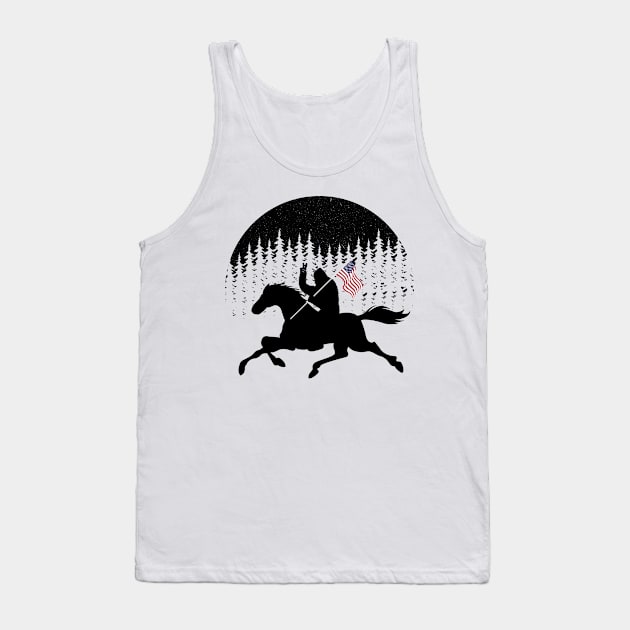 Bigfoot Riding Horse Riding Silhouette Usa Flag Tank Top by Tesszero